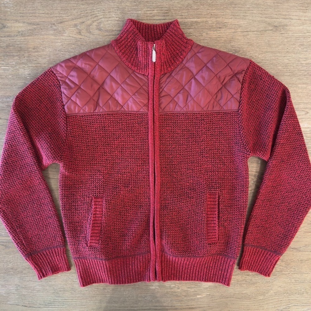 Gioberti Boy Knitted Full Zip Cardigan Sweater-Red-Brushed Flannel Lining-Sze 14